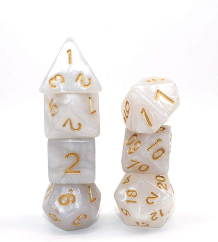 DND Dice Set Pearl White RPG 7-Die Dice Set Fit Dungeons and Dragons(D&D) Pathfinder MTG Role Playing Games Polyhedral Dice with Dice Pouch