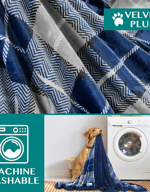 Load image into Gallery viewer, Dog Blanket for Medium Large Dogs, Pet Bed Blanket Cat Puppy Kitten, Fleece Furniture Couch Cover Protector Sofa Car, Soft Sherpa Dog Throw Plush Reversible Washable, 40X60 Plaid Navy Blue
