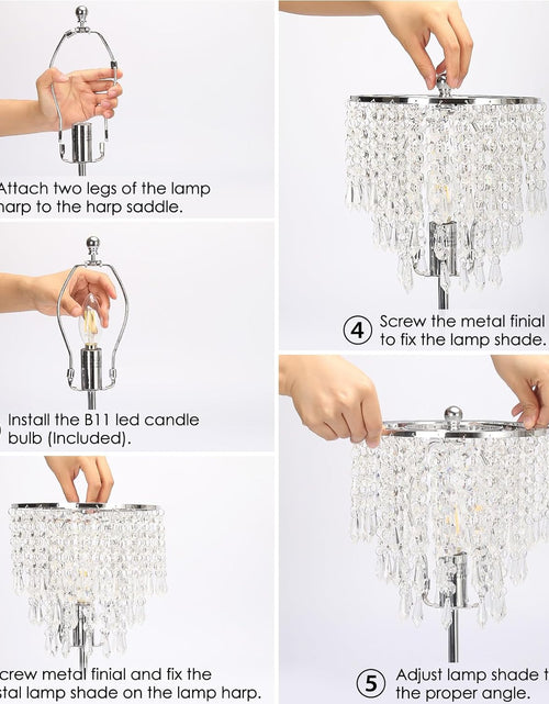 Load image into Gallery viewer, Touch Control Crystal Table Lamp with Dual USB Charging Ports, 3-Way Dimmable Bedside Touch Lamp Decorative Nightstand Lamp with Elegant Lamp Shade for Living Room Bedroom, B11 LED Bulb Included
