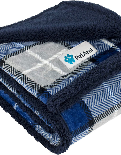 Load image into Gallery viewer, Dog Blanket for Medium Large Dogs, Pet Bed Blanket Cat Puppy Kitten, Fleece Furniture Couch Cover Protector Sofa Car, Soft Sherpa Dog Throw Plush Reversible Washable, 40X60 Plaid Navy Blue
