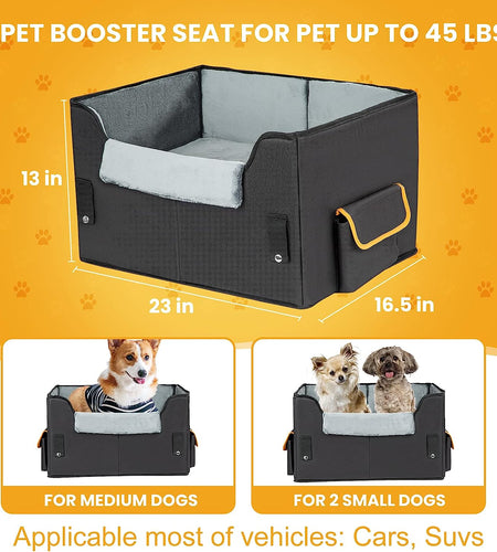 Dog Car Seat for Small Dogs, Elevated Dog Booster Seat Pet Travel Carrier Bed for Car with Adjustable Straps Pet Car Booster Seat for Small Dogs Cats