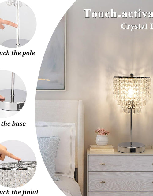 Load image into Gallery viewer, Touch Control Crystal Table Lamp with Dual USB Charging Ports, 3-Way Dimmable Bedside Touch Lamp Decorative Nightstand Lamp with Elegant Lamp Shade for Living Room Bedroom, B11 LED Bulb Included
