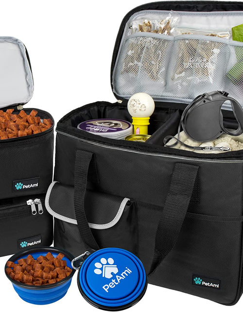 Load image into Gallery viewer, Dog Travel Bag | Airline Approved Tote Organizer with Multi-Function Pockets, Food Container Bag and Collapsible Bowl | Perfect Weekend Pet Travel Set for Dog, Cat
