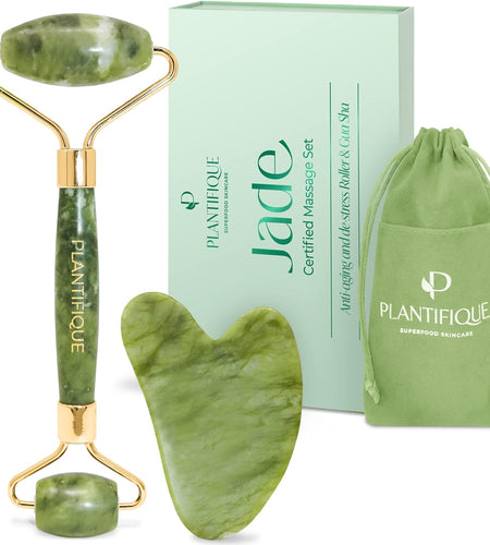Jade Roller for Face and Gua Sha Facial Tools - Includes Real Jade Roller and Gua Sha Set - Certified Face Roller and Guasha for Your Skin Care Routine