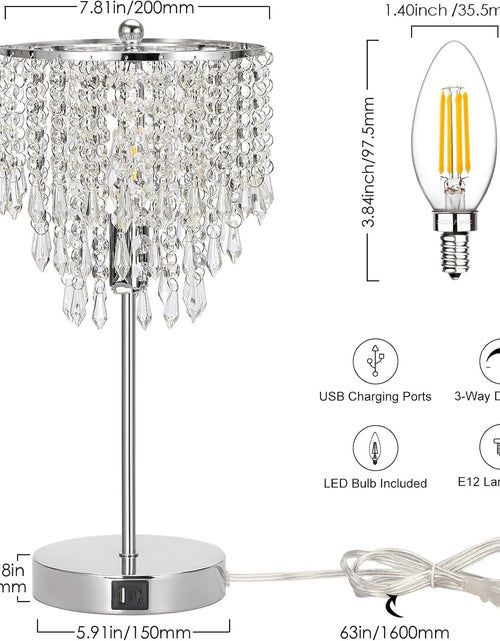 Load image into Gallery viewer, Touch Control Crystal Table Lamp with Dual USB Charging Ports, 3-Way Dimmable Bedside Touch Lamp Decorative Nightstand Lamp with Elegant Lamp Shade for Living Room Bedroom, B11 LED Bulb Included
