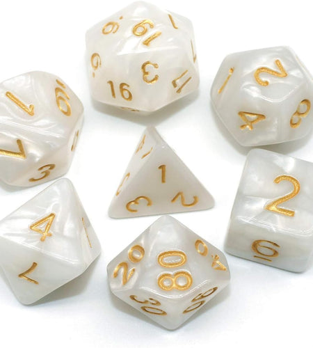 DND Dice Set Pearl White RPG 7-Die Dice Set Fit Dungeons and Dragons(D&D) Pathfinder MTG Role Playing Games Polyhedral Dice with Dice Pouch